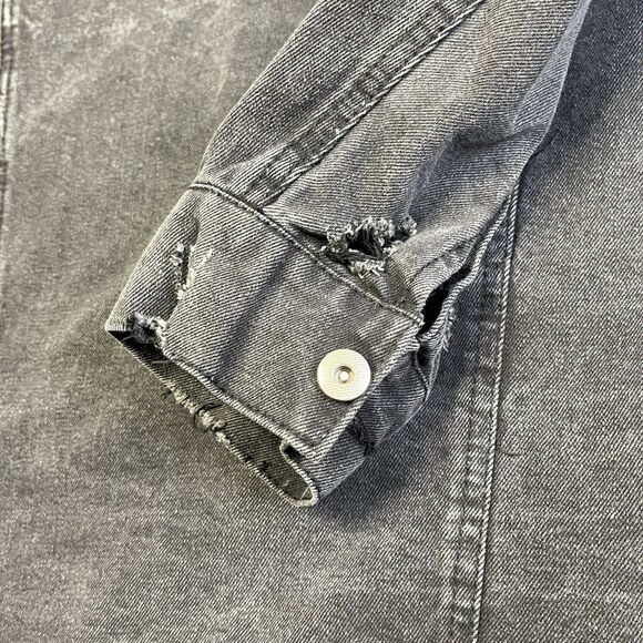 Highway Jeans Denim Black Jacket Women Size Large Distressed Oversized Long Coat - Picture 12 of 15